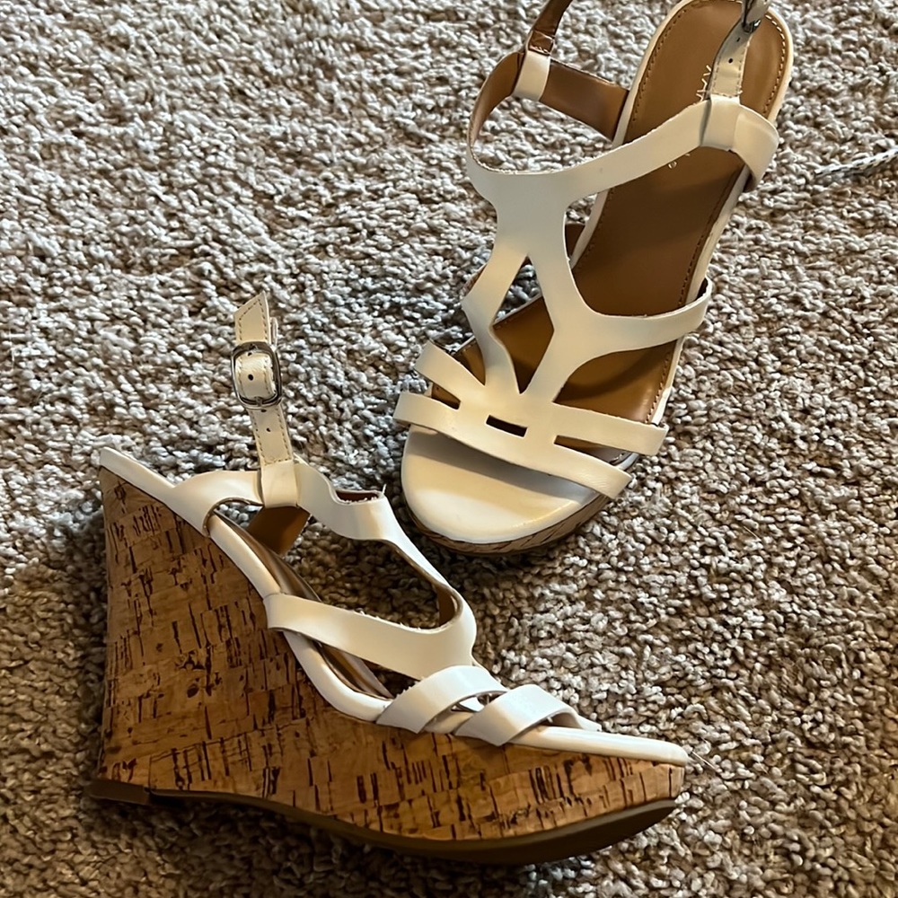 NWOT white cork wedges
